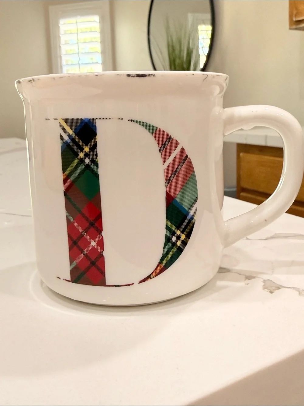 Pottery Barn Plaid Tartan Monogram Letter D Coffee Mug